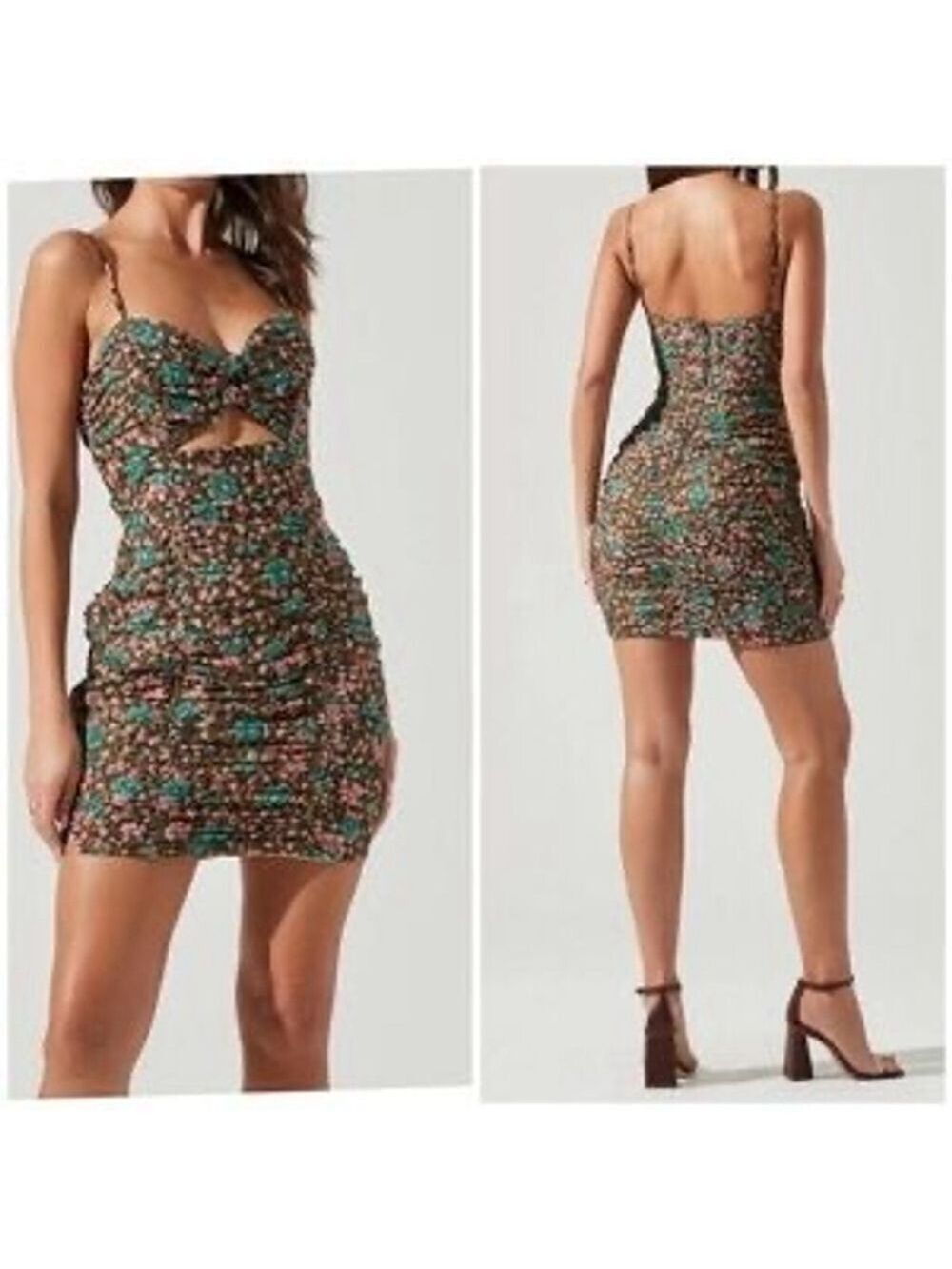 Women's ASTR THE LABEL Brown Floral Mini Dress L